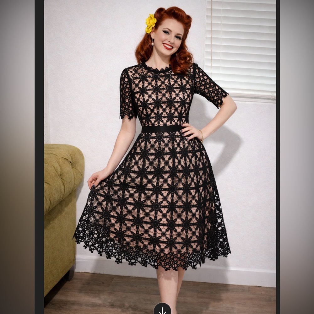 Tina Elegant Black Lace Midi Dress